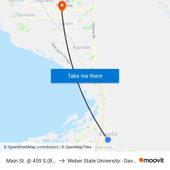 Main St. @ 459 S (Bountiful) to Weber State University - Davis Campus map
