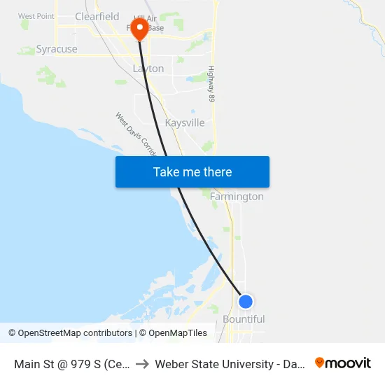 Main St @ 979 S  (Centerville) to Weber State University - Davis Campus map