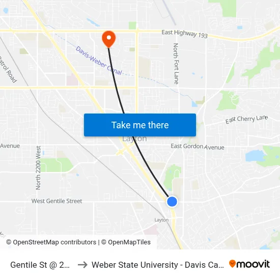 Gentile St / Wasatch Dr (Wb) to Weber State University - Davis Campus map