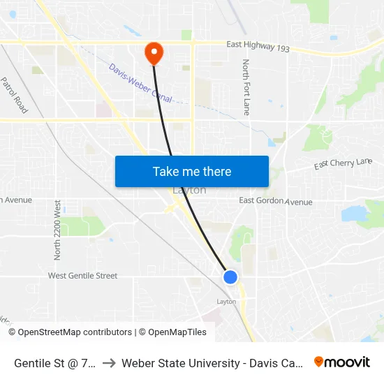Gentile St @ 70 E to Weber State University - Davis Campus map