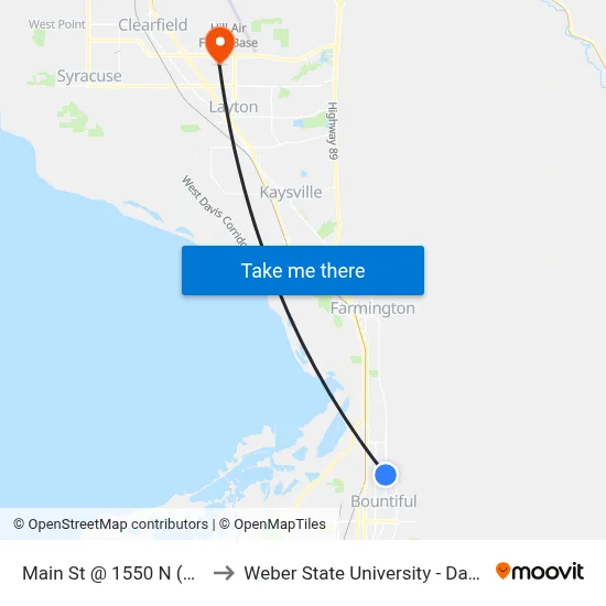 Main St @ 1550 N   (Bountiful) to Weber State University - Davis Campus map