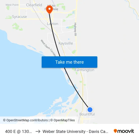 400 E @ 1305 N to Weber State University - Davis Campus map
