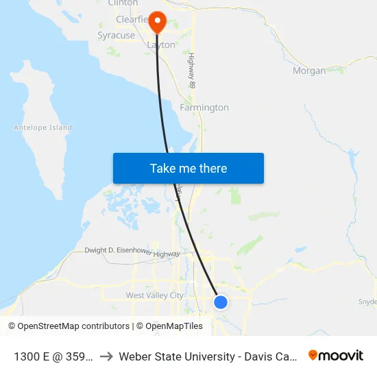 1300 E @ 3593 S to Weber State University - Davis Campus map
