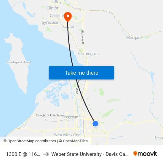 1300 E @ 1165 S to Weber State University - Davis Campus map