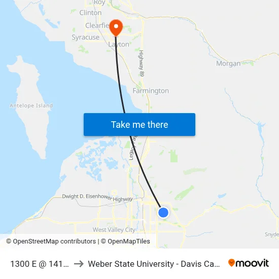 1300 E @ 1419 S to Weber State University - Davis Campus map