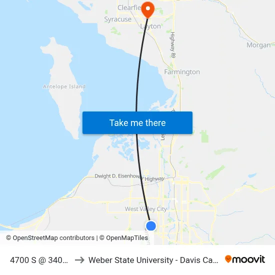 4700 S @ 3400 W to Weber State University - Davis Campus map