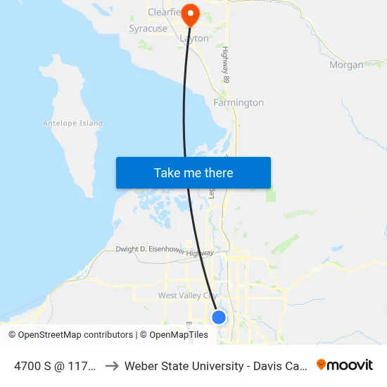4700 S @ 1176 W to Weber State University - Davis Campus map