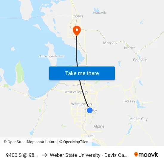 9400 S @ 988 E to Weber State University - Davis Campus map
