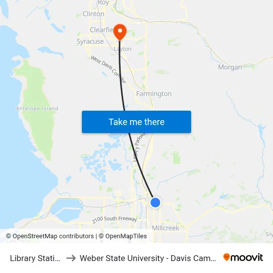 Library Station to Weber State University - Davis Campus map