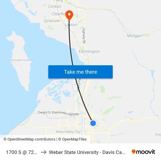1700 S @ 722 E to Weber State University - Davis Campus map