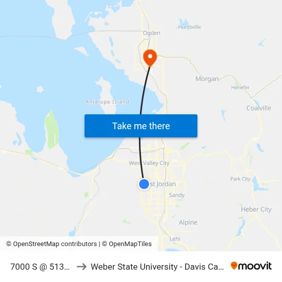 7000 S / Beargrass Rd (Wb) to Weber State University - Davis Campus map