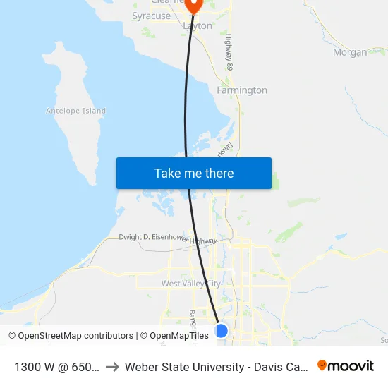 1300 W @ 6500 S to Weber State University - Davis Campus map