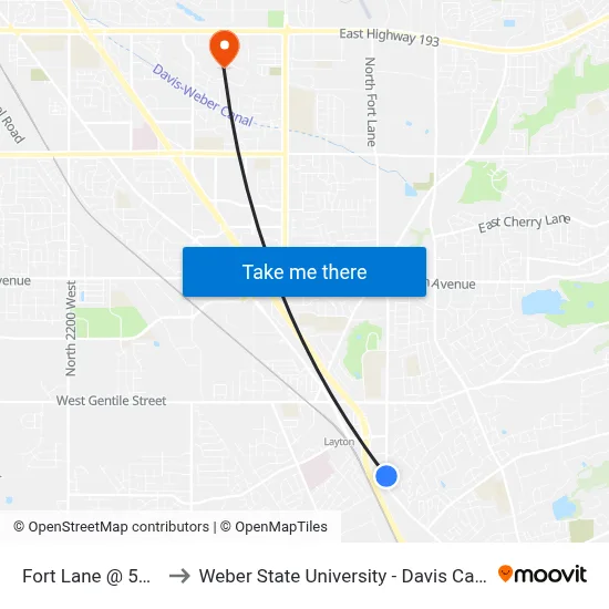 Fort Lane @ 575 S to Weber State University - Davis Campus map