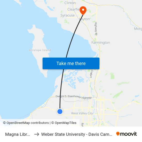Magna Library to Weber State University - Davis Campus map