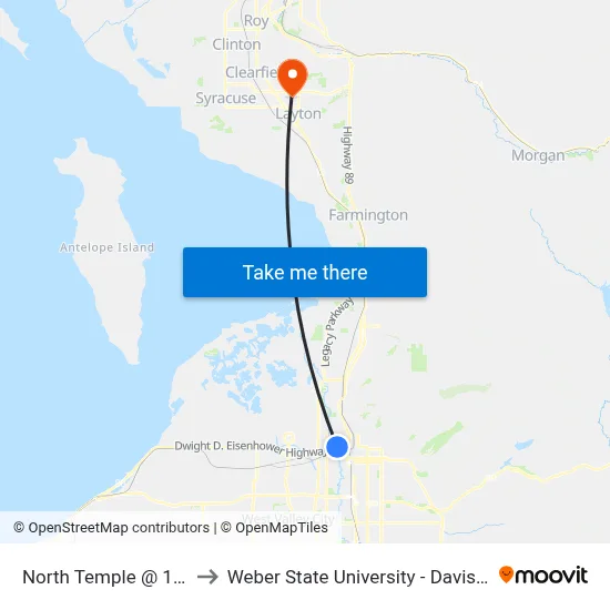 North Temple @ 1193 W to Weber State University - Davis Campus map