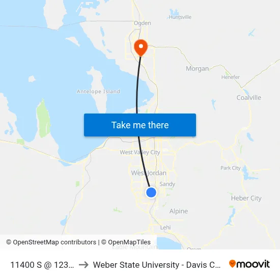 11400 S @ 1236 W to Weber State University - Davis Campus map