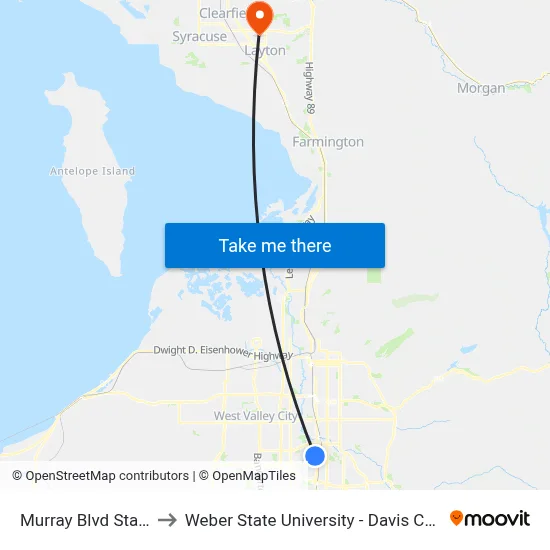 Murray Blvd Station to Weber State University - Davis Campus map