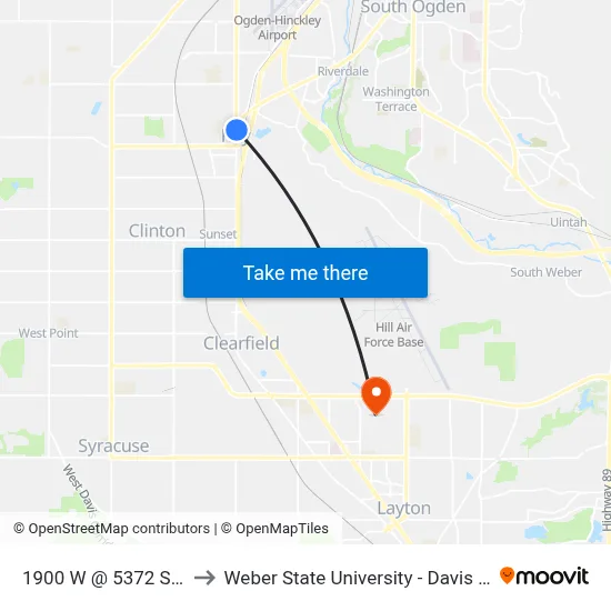 1900 W @ 5372 S  (Roy) to Weber State University - Davis Campus map