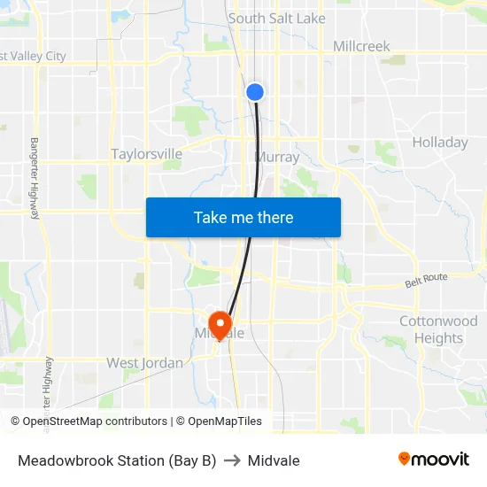 Meadowbrook Station (Bay B) to Midvale map
