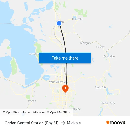 Ogden Central Station (Bay M) to Midvale map