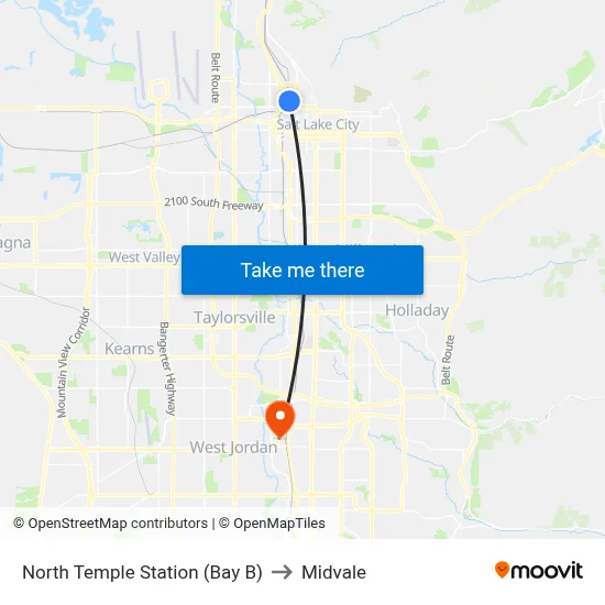 North Temple Station (Bay B) to Midvale map
