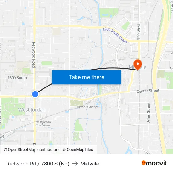 Redwood Rd / 7800 S (Nb) to Midvale map