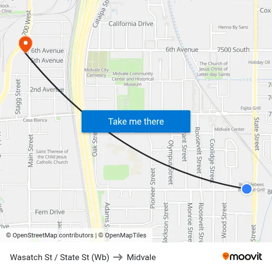 Wasatch St / State St (Wb) to Midvale map