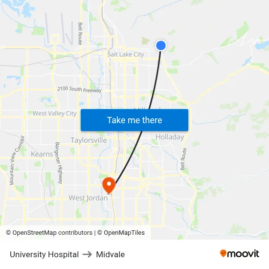 University Hospital to Midvale map