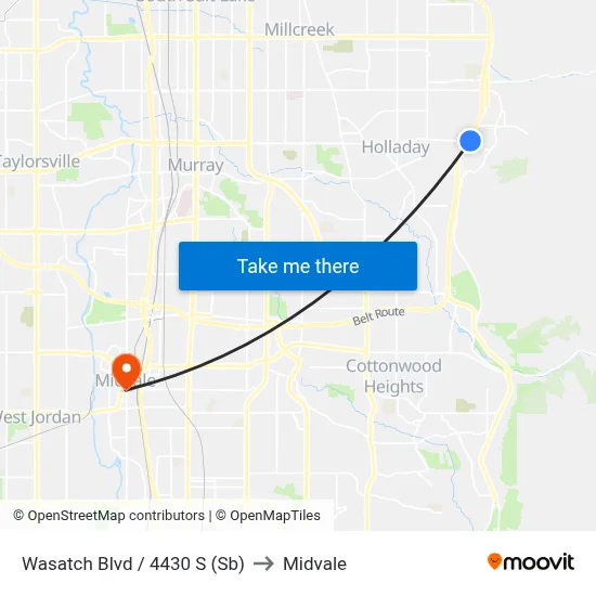 Wasatch Blvd / 4430 S (Sb) to Midvale map