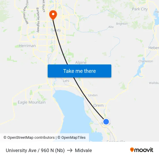University Ave / 960 N (Nb) to Midvale map