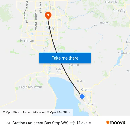 Uvu Station (Adjacent Bus Stop Wb) to Midvale map