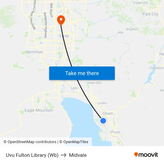 Uvu Fulton Library (Wb) to Midvale map