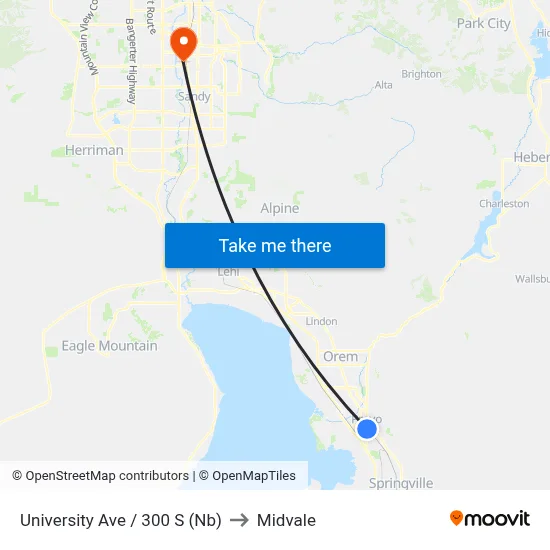 University Ave / 300 S (Nb) to Midvale map