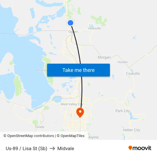 Us-89 / Lisa St (Sb) to Midvale map