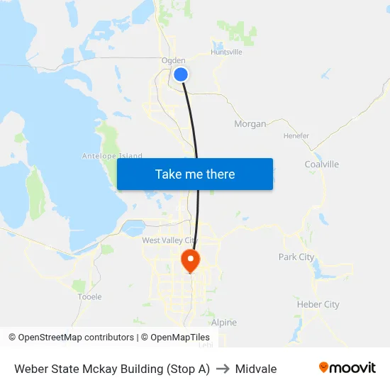Weber State Mckay Building (Stop A) to Midvale map
