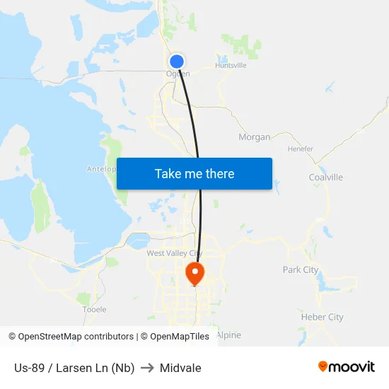 Us-89 / Larsen Ln (Nb) to Midvale map