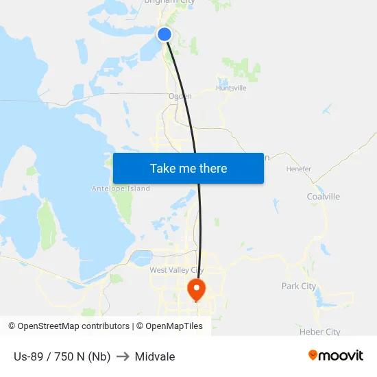 Us-89 / 750 N (Nb) to Midvale map