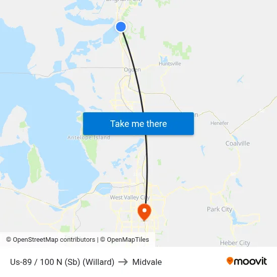Us-89 / 100 N (Sb) (Willard) to Midvale map