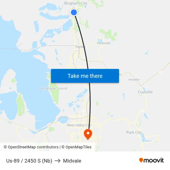 Us-89 / 2450 S (Nb) to Midvale map