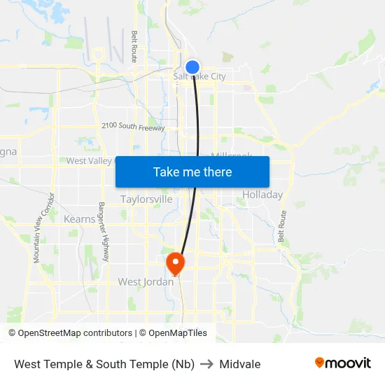 West Temple & South Temple (Nb) to Midvale map