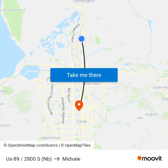 Us-89 / 2800 S (Nb) to Midvale map
