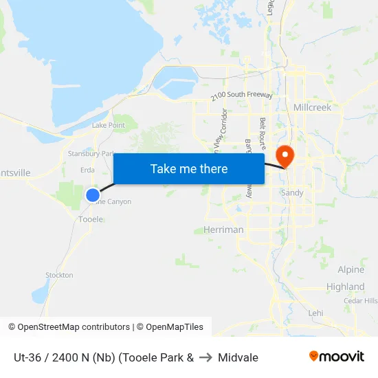 Ut-36 / 2400 N (Nb) (Tooele Park & to Midvale map