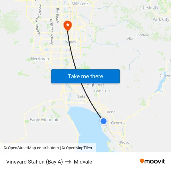 Vineyard Station (Bay A) to Midvale map