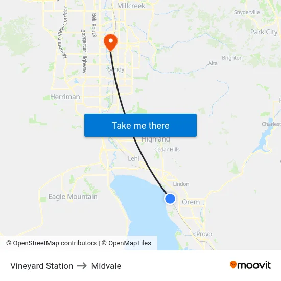 Vineyard Station to Midvale map