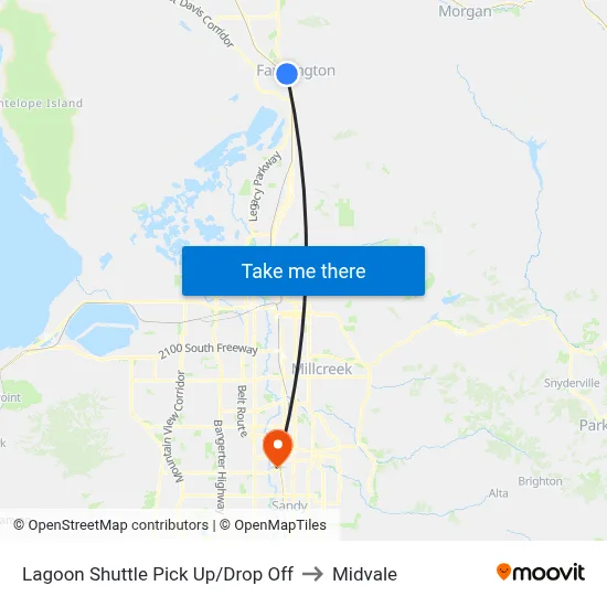 Lagoon Shuttle Pick Up/Drop Off to Midvale map