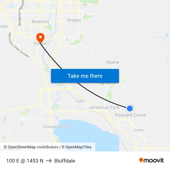 100 E @ 1453 N to Bluffdale map
