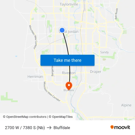 2700 W / 7380 S (Nb) to Bluffdale map