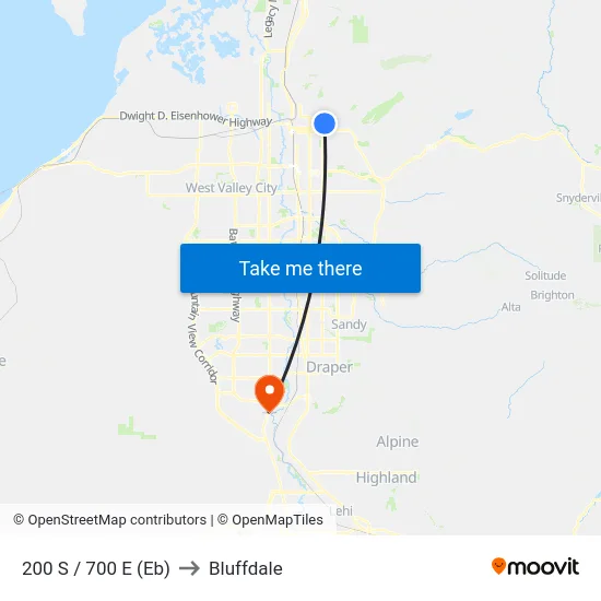 200 S / 700 E (Eb) to Bluffdale map