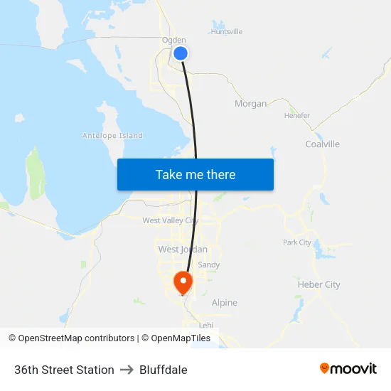 36th Street Station to Bluffdale map