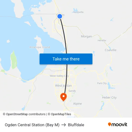 Ogden Central Station (Bay M) to Bluffdale map